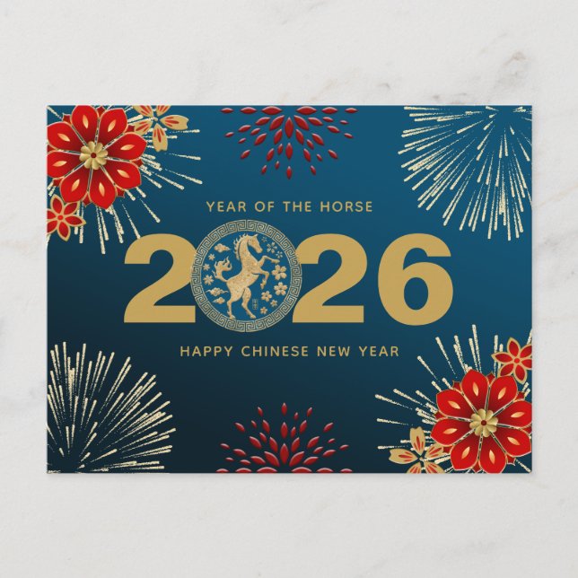 Postal Festiva Oro azul Año Nuevo chino del conejo (Anverso)