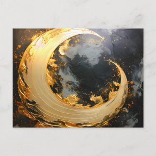 Postal Festiva Oro Negro Remolino Abstracto Moderno Luna