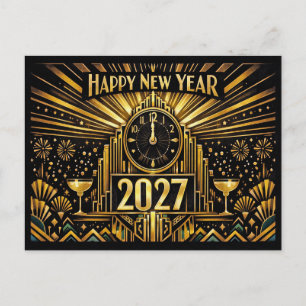 Postal Festiva Oro Vintage Art Déco Año Nuevo 2027