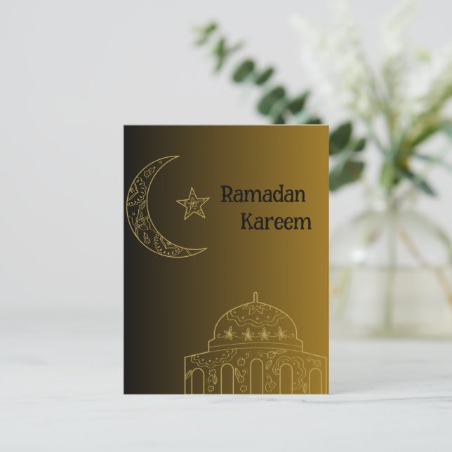 Postal Festiva Oro y negro Feliz Ramadán Kareem 2024 (Anverso de pie)