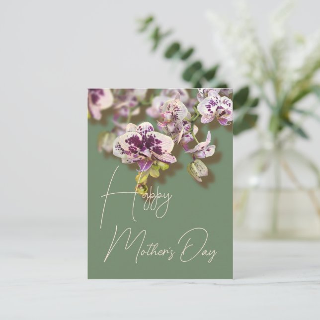 Postal Festiva Orquídeas Floral Feliz Día de la Madre (Anverso de pie)