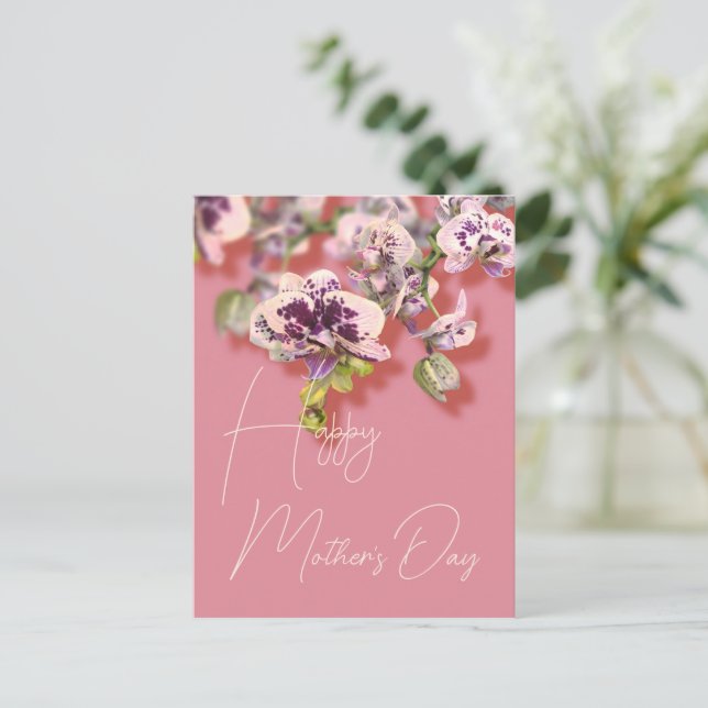 Postal Festiva Orquídeas Floral Feliz Día de la Madre (Anverso de pie)