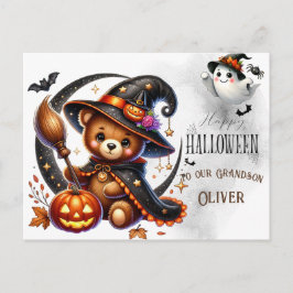 Postal Festiva Osito de peluche brujo de Halloween