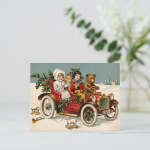 Postal Festiva Osito de peluche victoriano vintage automóvil Navi