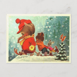 Postal Festiva Ositos de peluche, muy divertidos en la nieve, Nav