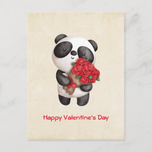 Postal Festiva Oso de Panda Cute con El día de San Valentín de Ro