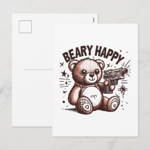 Postal Festiva Oso de peluche muy feliz