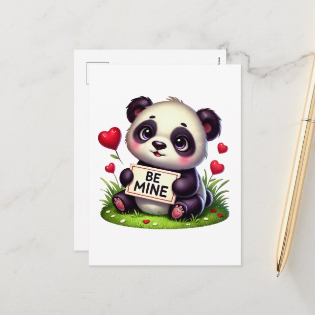 Postal Festiva Oso de San Valentín Panda (Anverso/Reverso In Situ)