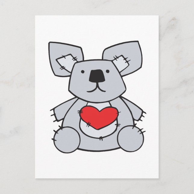Postal Festiva oso koala de corazón de San Valentín (Anverso)