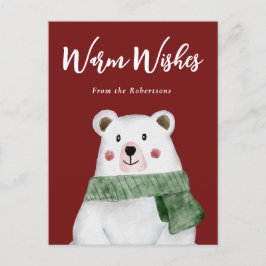 Postal Festiva Oso Polar con bufanda verde Dejar nevar