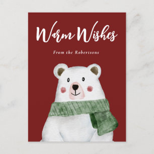 Postal Festiva Oso Polar con bufanda verde Dejar nevar
