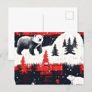 Postal Festiva Oso Polar de Búfalo Rojo