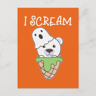Postal Festiva Oso Polar Halloween Fantasma Grito Hielo Juego de 