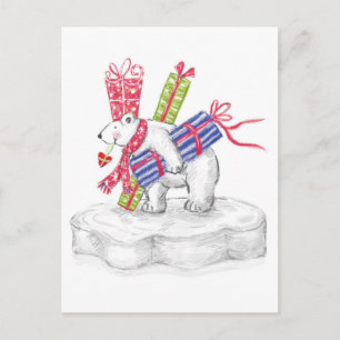 Postal Festiva Oso polar Personalizado lindo con regalo de Navida
