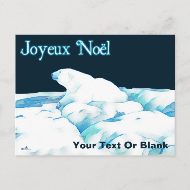 Postal Festiva Oso Polar Sobre El Hielo - Joyeux Noё (Anverso)