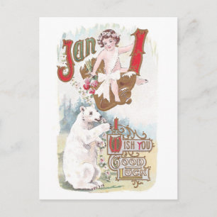 Postal Festiva Oso polar y cosecha Año Nuevo cosecha