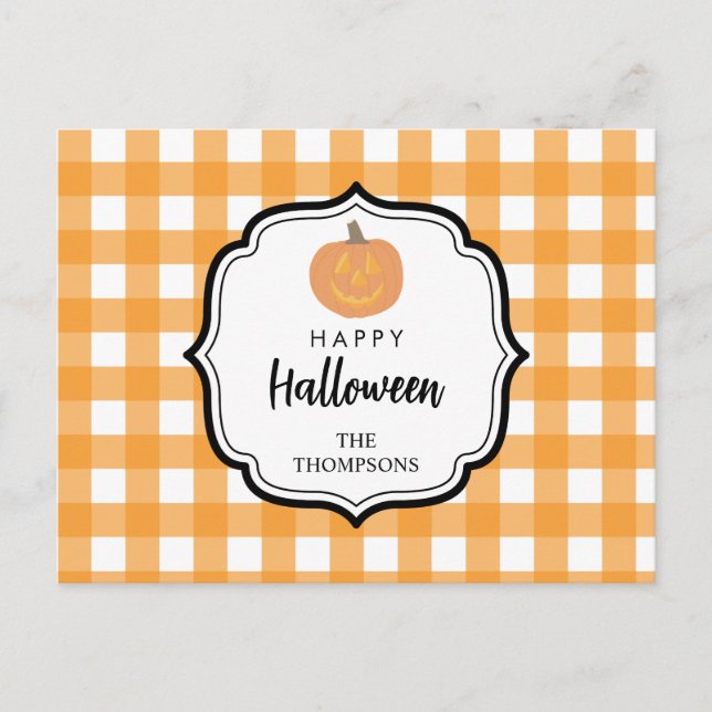 Postal Festiva Otoño Naranja Tapar Calabaza Halloween (Anverso)