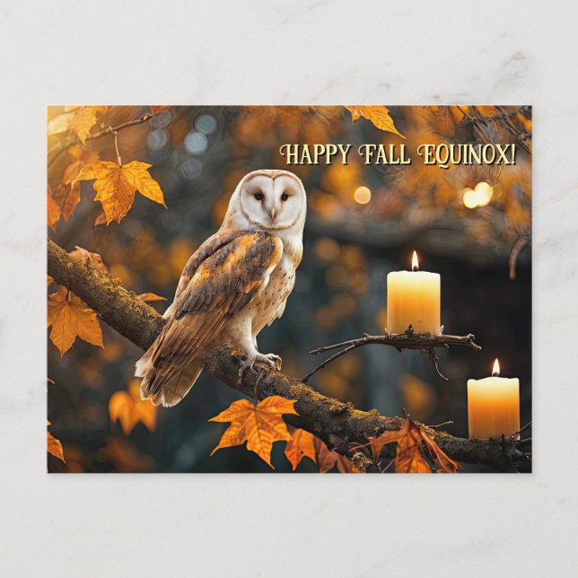 Postal Festiva Otoño Otoño Equinox Mabon Owl and Candle (Anverso)