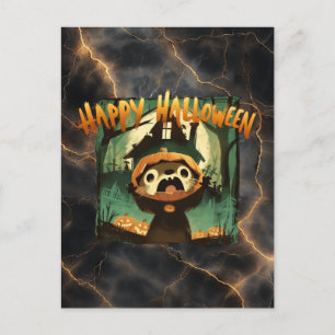 Postal Festiva Otter asustado con disfraz de calabaza de Hallowee
