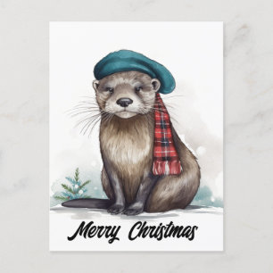 Postal Festiva Otter de Navidades cutáneos