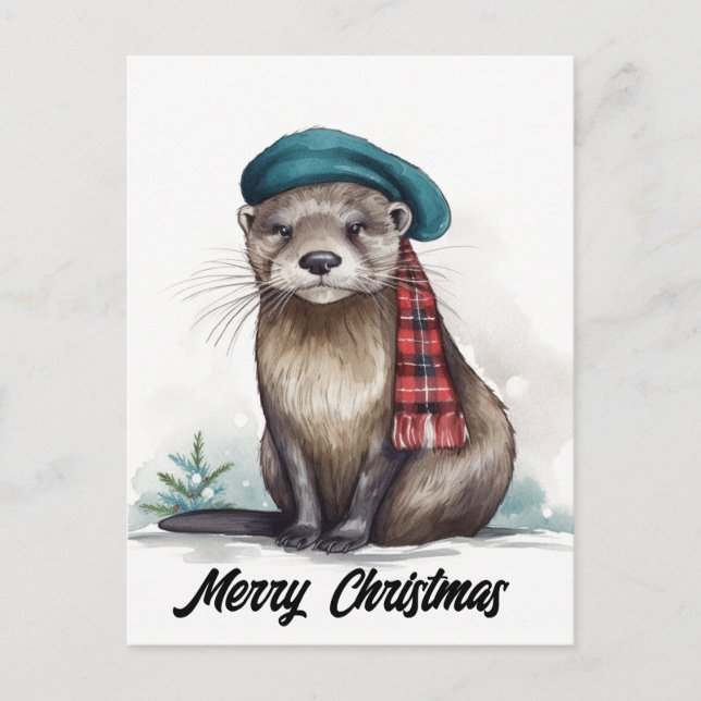 Postal Festiva Otter de Navidades cutáneos (Anverso)