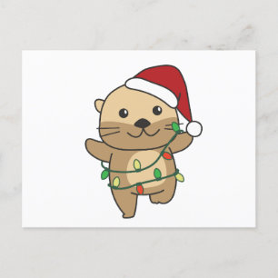 Postal Festiva Otter Navidades Animales de invierno Holiday Otter