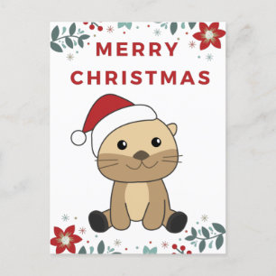 Postal Festiva Otter Navidades Nieve Animales de Invierno a causa