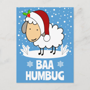Postal Festiva Oveja Baa Humbug con sombrero de Santa Fiesta
