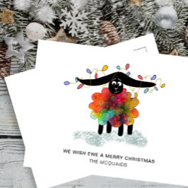 Postal Festiva Oveja corta con luces Navidades