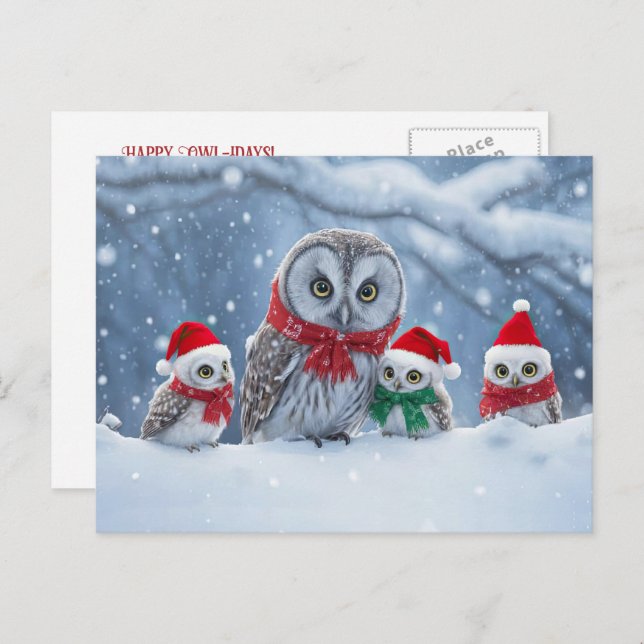 Postal Festiva Owl Happy Holidays Cute and Fun (Anverso / Reverso)