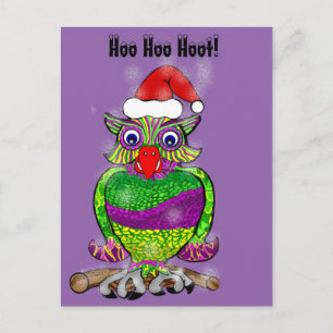 Postal Festiva Owl Hoot de Santa Navidades