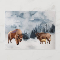 Paisaje acuarela de invierno de Bisonte Búfalo