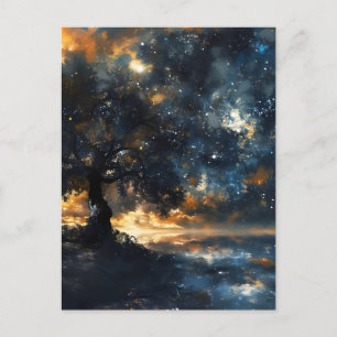 Postal Festiva Paisaje de árbol celeste estrellado
