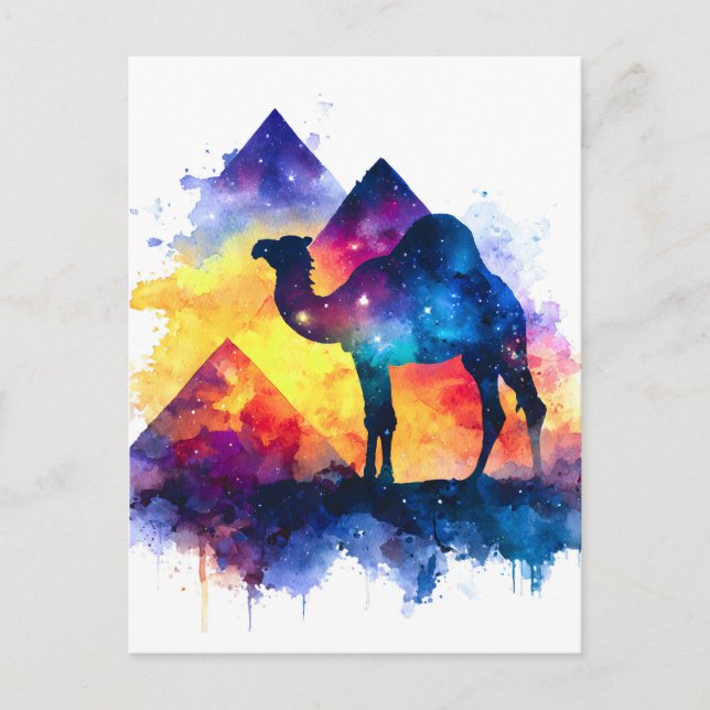 Postal Festiva Paisaje de camellos egipcio estrellado cósmico (Anverso)