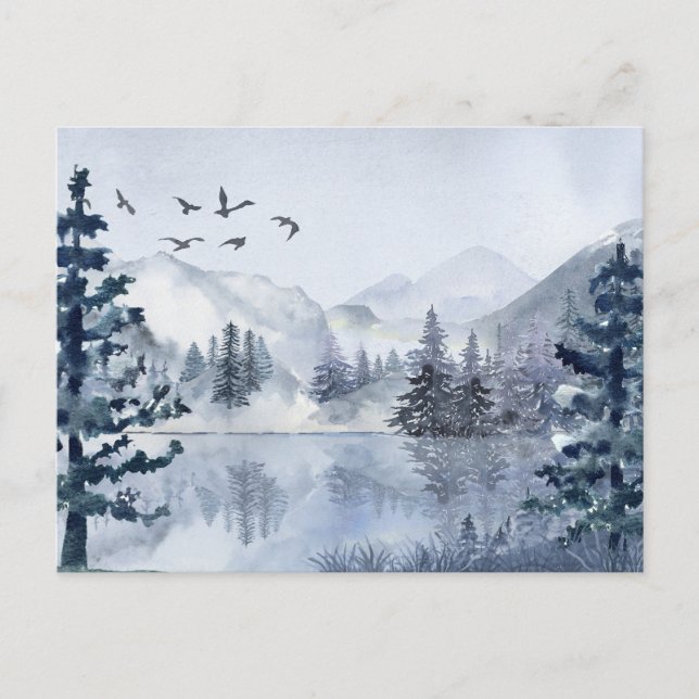 Postal Festiva Paisaje de invierno del lago montañoso acuático (Anverso)