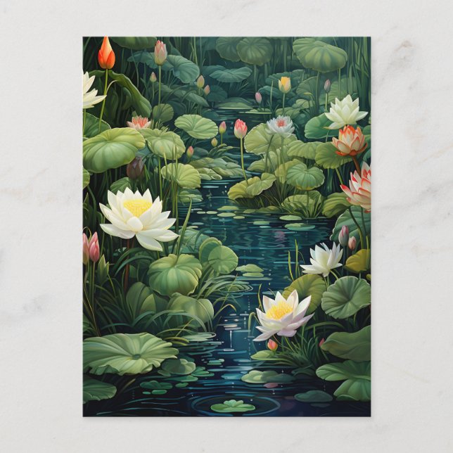 Postal Festiva Paisaje de Nature Lotus Water Lily Pond (Anverso)