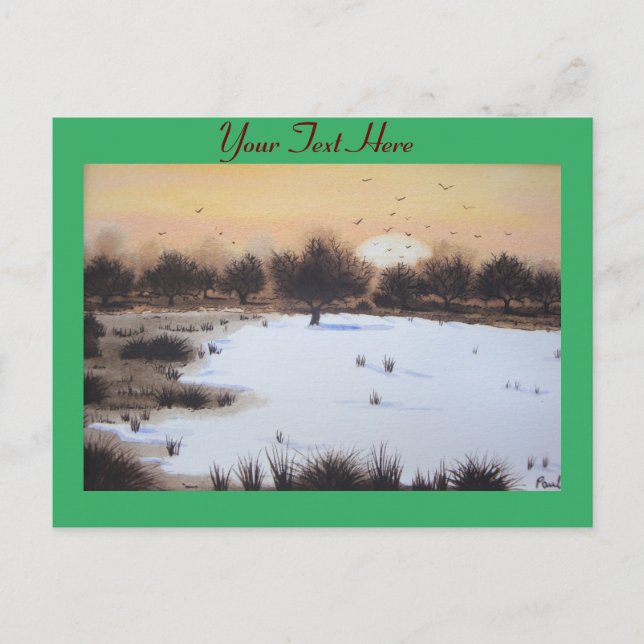 Postal Festiva Paisaje de nieve de los navidades con árboles cubi (Anverso)