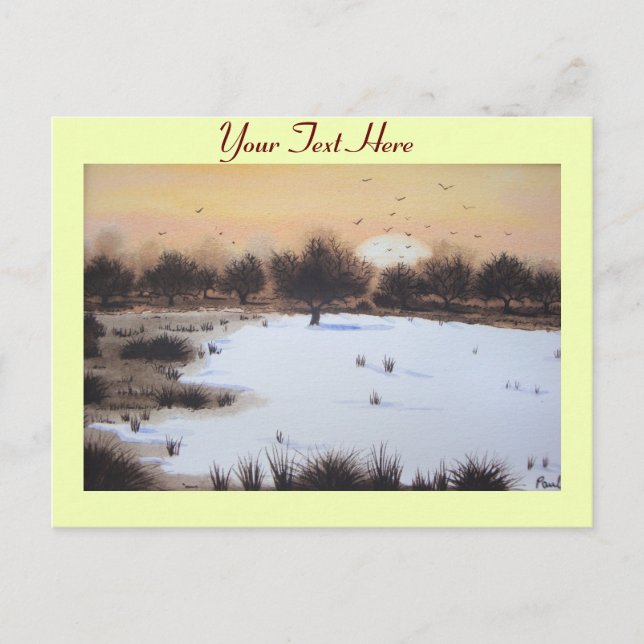 Postal Festiva Paisaje de nieve de los navidades con árboles cubi (Anverso)