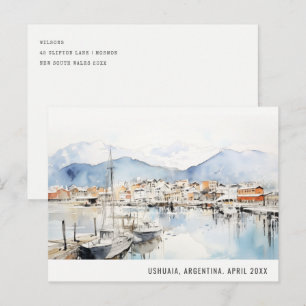 Postal Festiva Paisaje de Ushuaia Argentina Acuarela Viaje
