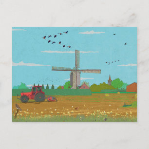 Postal Festiva Paisaje del campo del molino de viento holandés