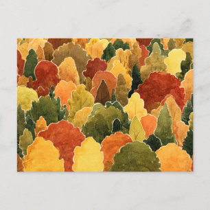 Postal Festiva Paisaje forestal otoñal en acuarela