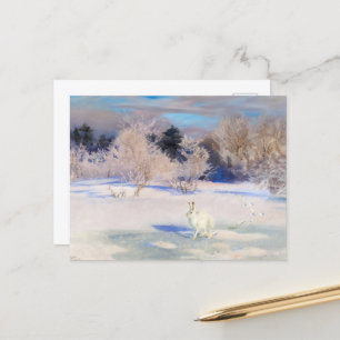Postal Festiva Paisaje invernal con liebre blanca de B. Liljefors