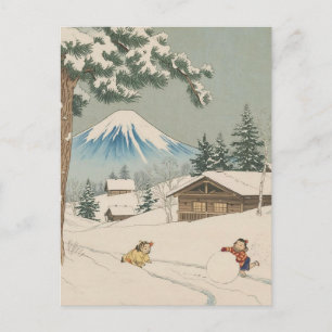 Postal Festiva Paisaje invernal japonés - estilo ukoy-e