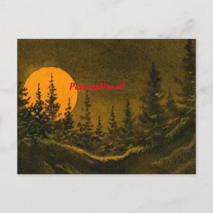Postal Festiva Paisaje nocturno de campo; luna de cazador o de co
