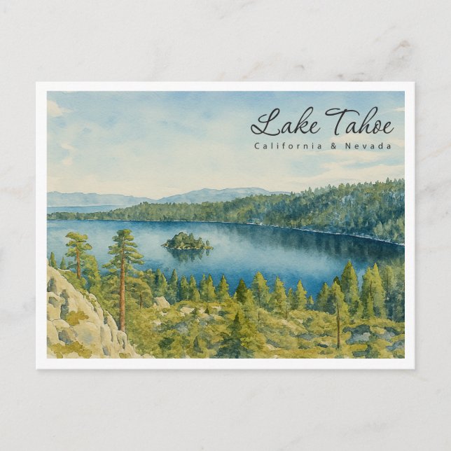 Postal Festiva Paisaje retro del lago Tahoe – California y Nevada (Anverso)