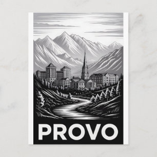 Postal Festiva Paisaje urbano de Provo Utah en negro y blanco est