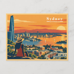 Postal Festiva Paisaje urbano del atardecer vintage de Sydney