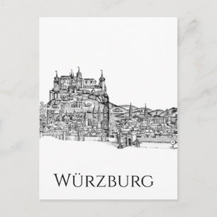 Postal Festiva Paisaje urbano minimalista de Würzburg, Baviera, a