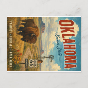 Postal Festiva Paisaje vintage de la ruta 66 de Oklahoma con biso