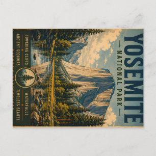 Postal Festiva Paisaje vintage del Parque Nacional Yosemite con T